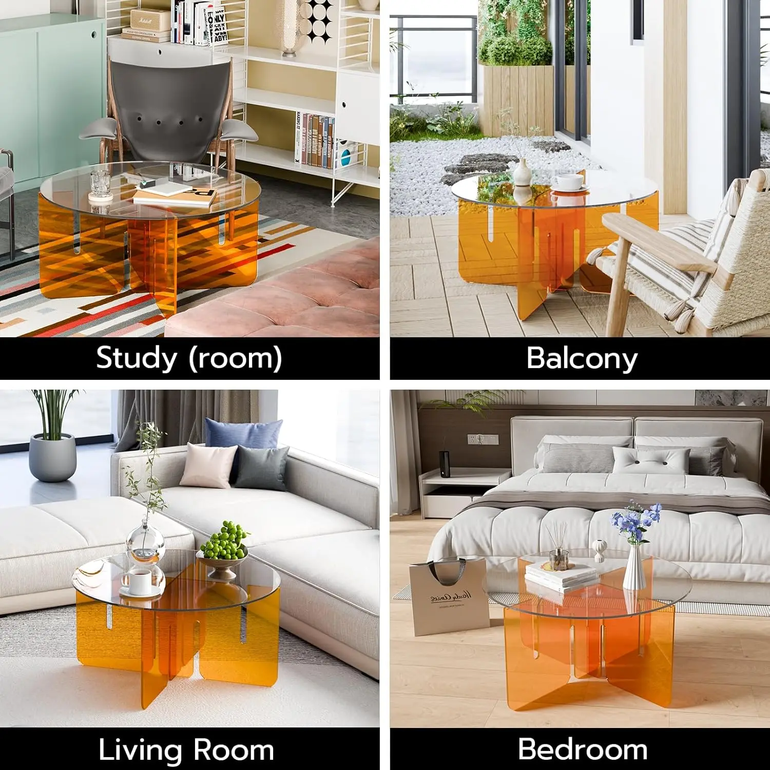 Ksacry Round Coffee Table For Living Room, 31"" L X 16"" H Acrylic Coffee Table, Orange Modern Coffee Tables For Living Room,