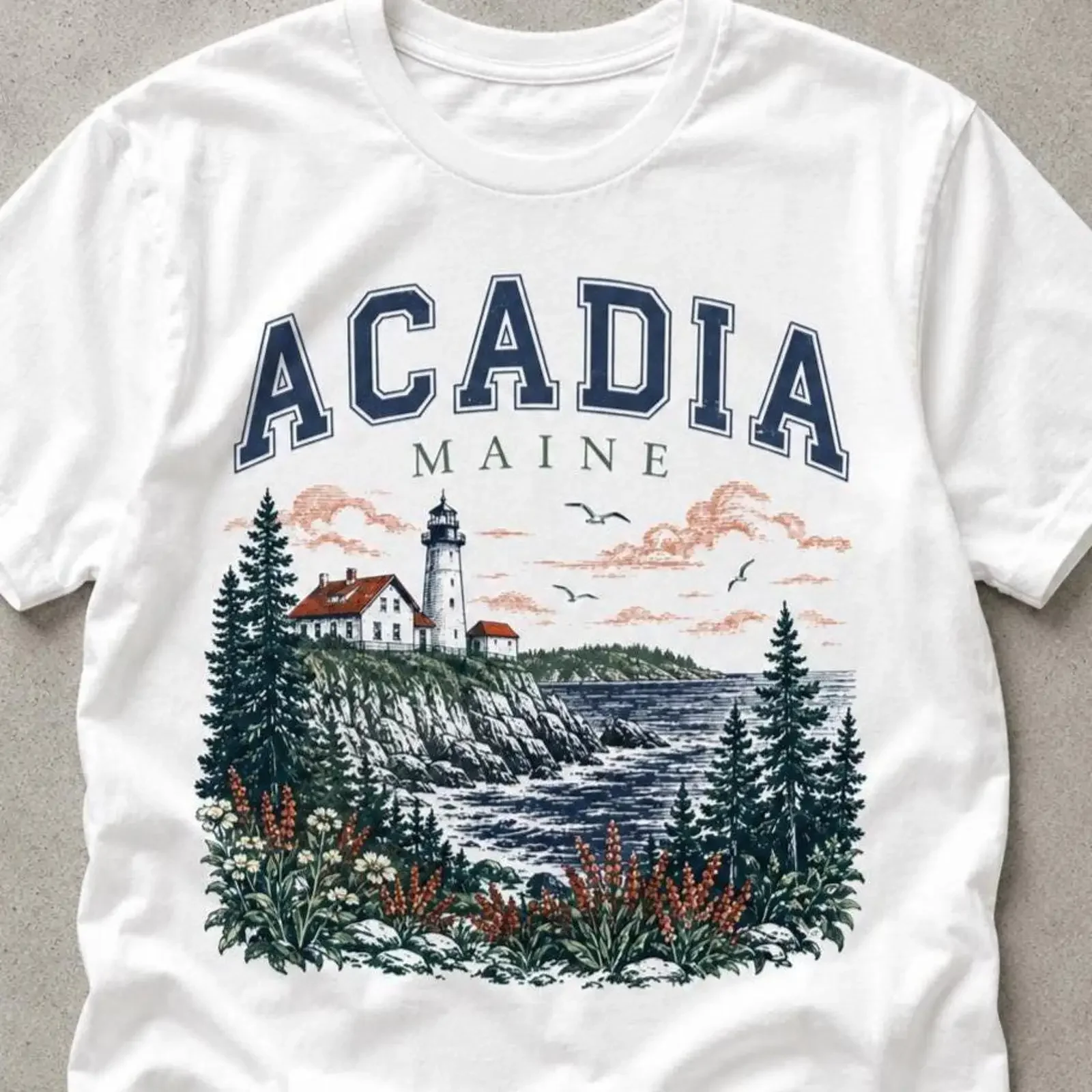 Acadia National Park T Shirt Maine Travel Hiking Camping Nature Lover Souvenir  vintage Washed homme Top For Everyday Wear