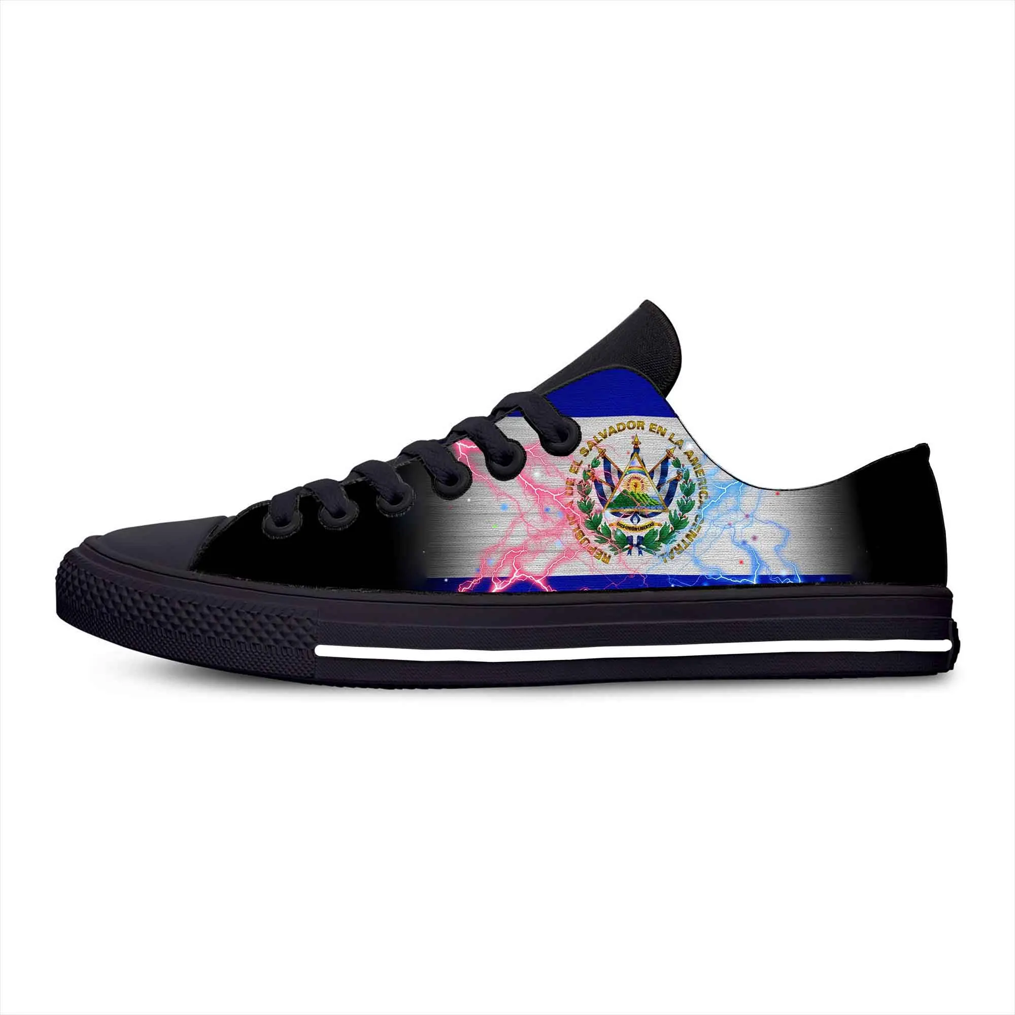 El Salvador Salvadoran Flag Patriotic Pride Funny Casual Cloth Shoes Low Top Lightweight Breathable 3D Print Men Women Sneakers