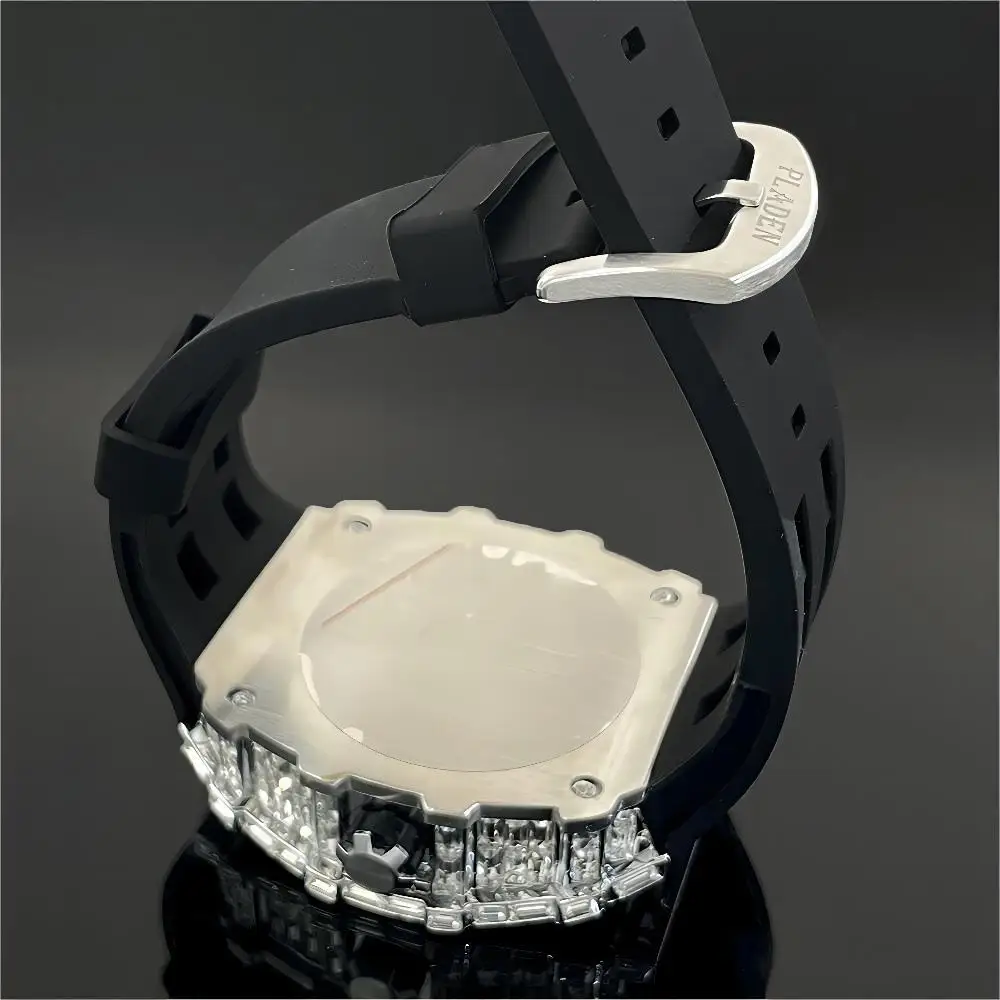 2024 neue pladen Mode vereiste Uhr für Männer Sport Subber Armband Persenning Uhr Hip Hop Quadrat Diamant Quarz Armbanduhr männlich reloj