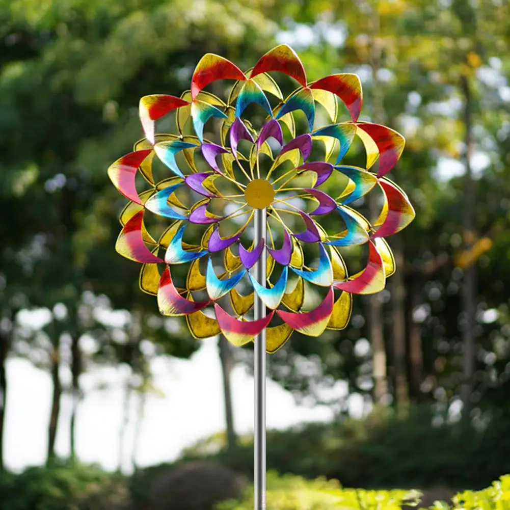 Metal Wind Spinner Vibrant Metal Flower Wind Spinner Stake for Outdoor Garden Decor Colorful Rotary Windmill Yard Lawn