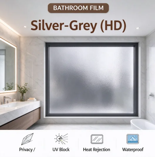 Silver Grey HD Window Film Roll PET Solar Control Anti Glare One Way Privacy Tint Simple DIY Installation For Vehicle House Glas