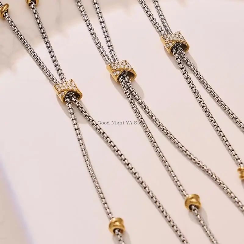 Collier perles en Zircon Double couleur, avec chaîne géométrique, chaîne à tirer tendance pour l'élégance quotidienne