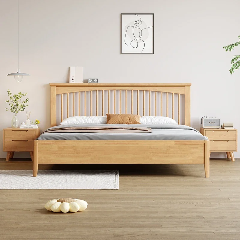 Vintage Solid Wood Double Bed Japanese Storage Minimalist Master Bedroom Bed Wedding Design Cama De Casal Space Saving Furniture