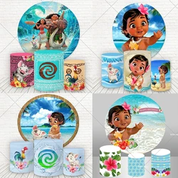 Baby Shower Princess Moana Round Backdrop Birthday Party Decor for Girl Personalized Circle Background Photobooth Photo Studio