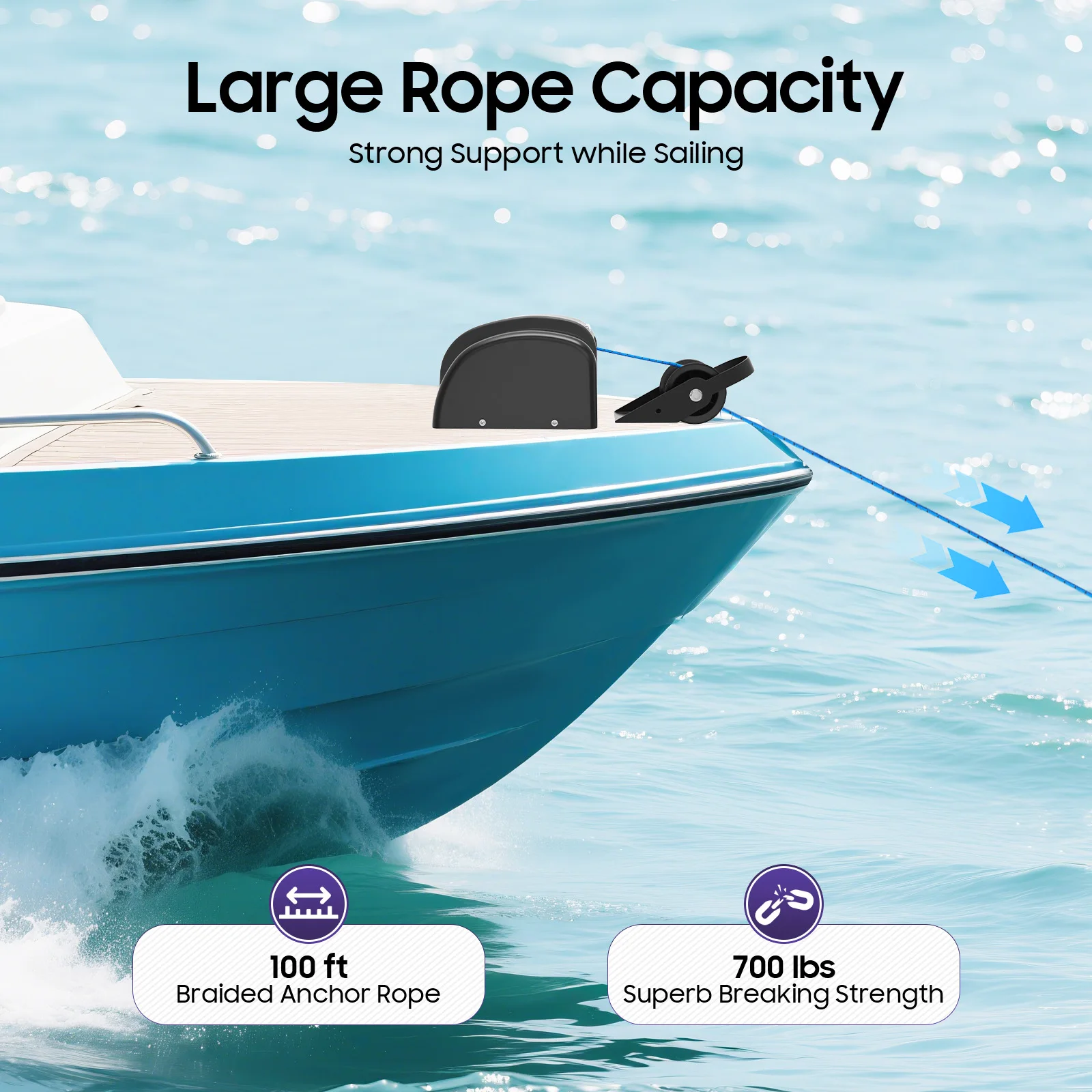 Boat Anchor Winch Electric 12V 45lbs Max Load 100ft Braided Rope 700lbs Breaking Strength with Remote for 24ft Vessel view 5