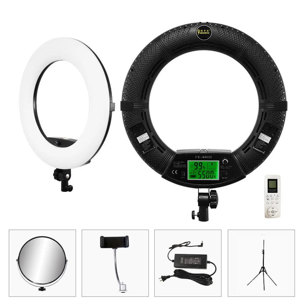 Anillo de luces LED con trípode, lámpara de vídeo profesional FE480II de 18 pulgadas, luz de relleno de 96W, estudio fotográfico bicolor para