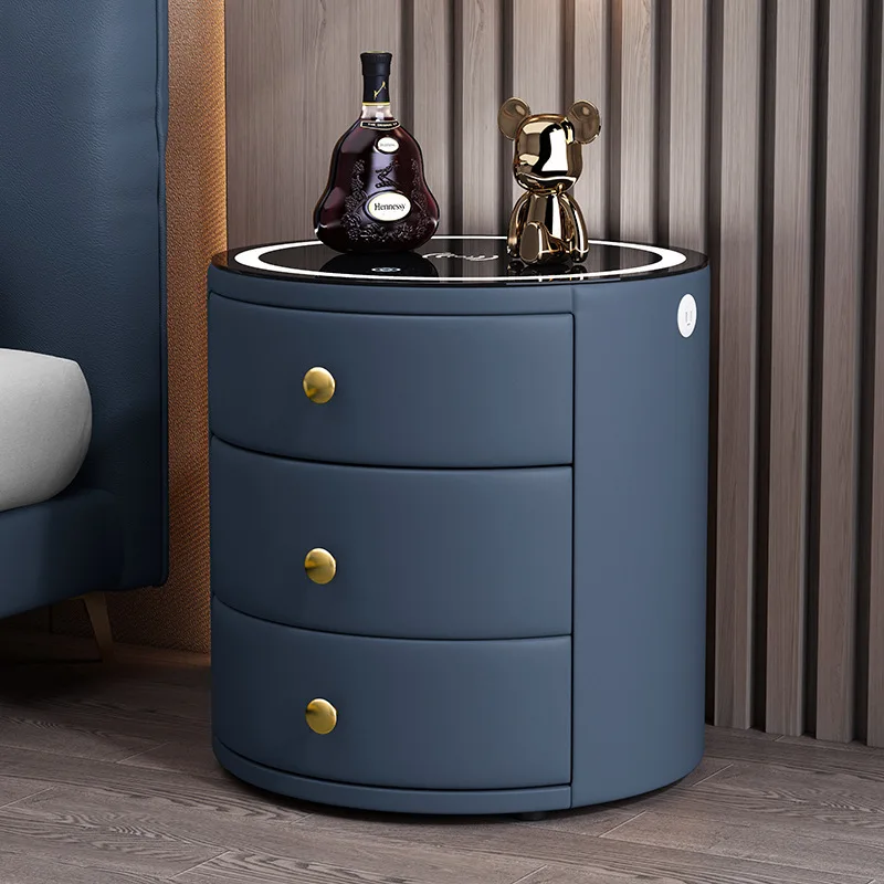 طاولة سرير ذكية مستديرة مع درج USB وخزانة حقيبة ناعمة للغرفة اللاسلكية #4