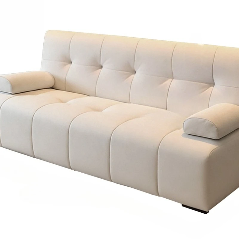Dual-purpose foldable sofa bed, small apartment living room, puff French cream style, double straight fleece fabric