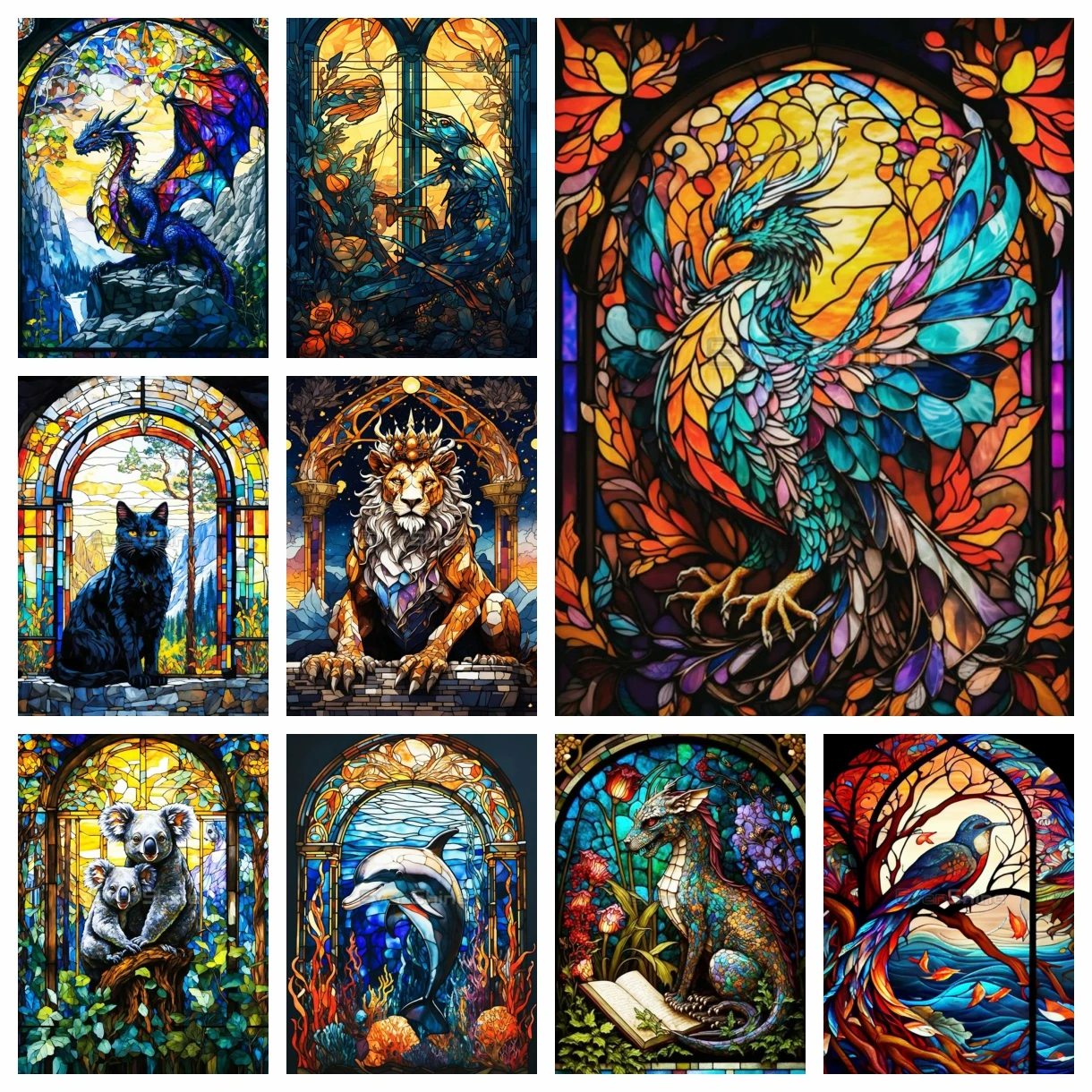 

New Arrivals Diamond Mosaic Cat Lion Complete Kit Painting Animal Stained Glass Art Embroidery Dragon Halloween Decor