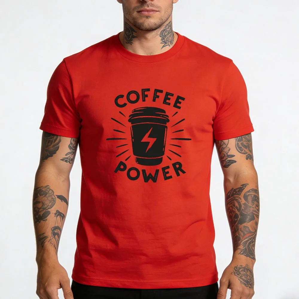 Funny Coffee Cup Lightning Bolt Text Men Crew Neck Short Sleeve  T-Shirt Novelty Gift