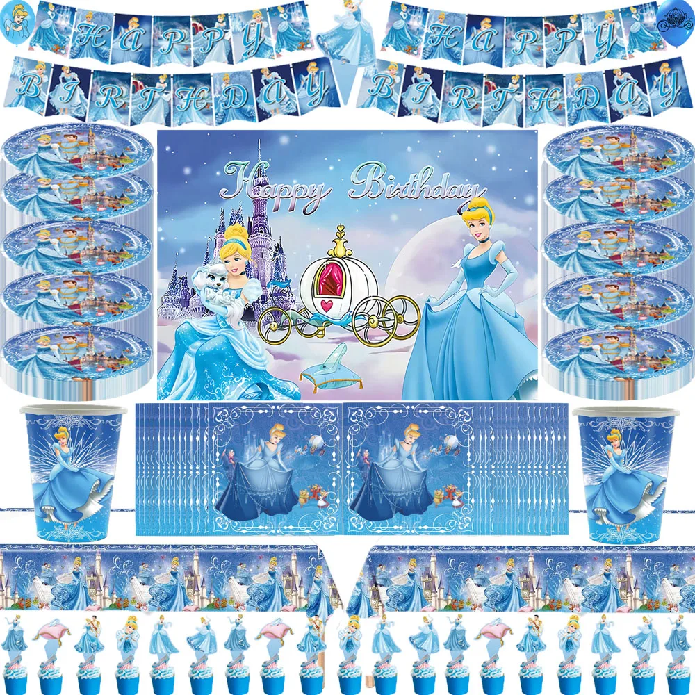 Princess Cinderella Birthday Party Decoration Tableware Cup Plate Balloons Tablecloth Girls Wedding Party Supplies Baby Shower