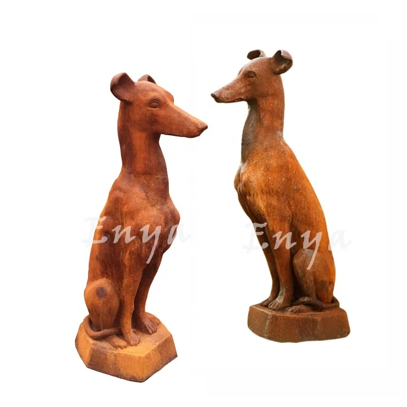 

Aged Color Large Courtyard Art Garden Decoration Iron Animal Dog Statues in Pair for Garten Dekoration Outdoor Ornaments