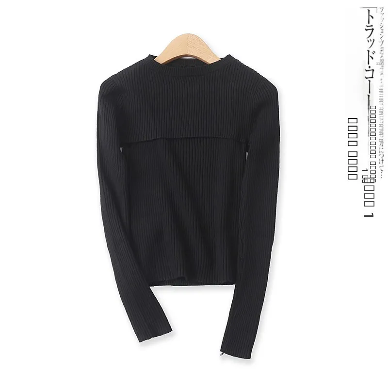 Faionable Falso Maglione in due pezzi Slim Lungo Sve rotondo Ne Maglieria a costine Sli Donna Autunno Nuovo arrivo 4545