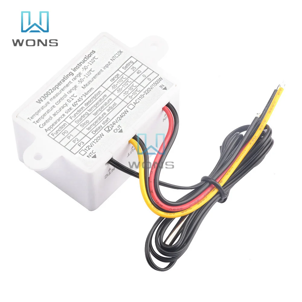 12V 24V 220V 110V 10A W3002 Digital LED Temperature Controller Thermostat Control Switch Thermoregulator Sensor Meter with Probe