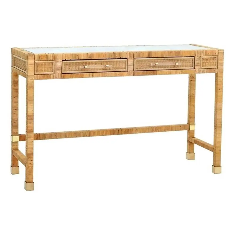 Rattan Glass Desk, Natural, 47.2