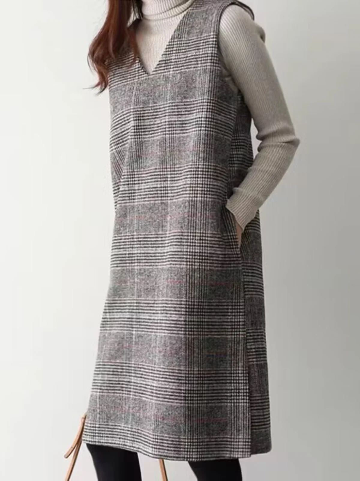 

Шерстяной жилет больших размеров Dr, женская клетчатая юбка миди в клетку в Корейском стиле и груша, облегающая зимняя одежда для поездок на работу...