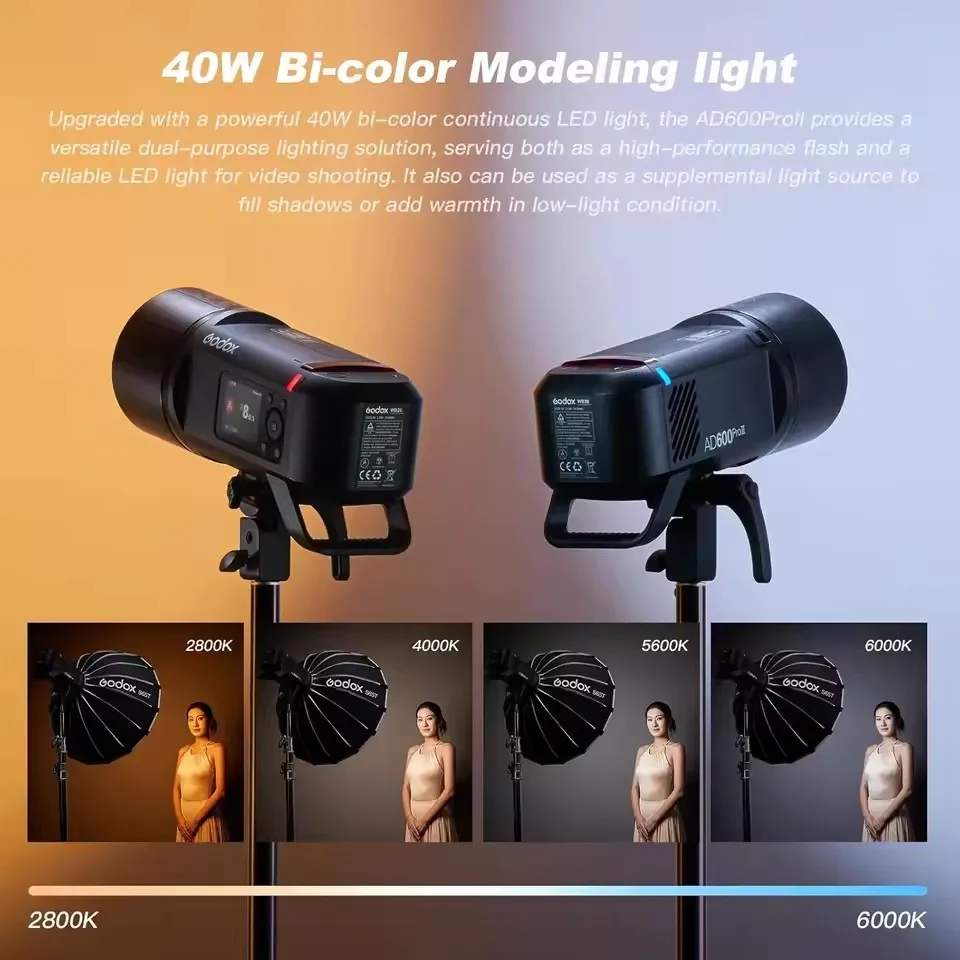 

AD600Pro II 600Ws Wireless TTL Strobe Flash Light Sync Outdoor Autofocus All-in-One for Photography 2.4 GHz High Speed