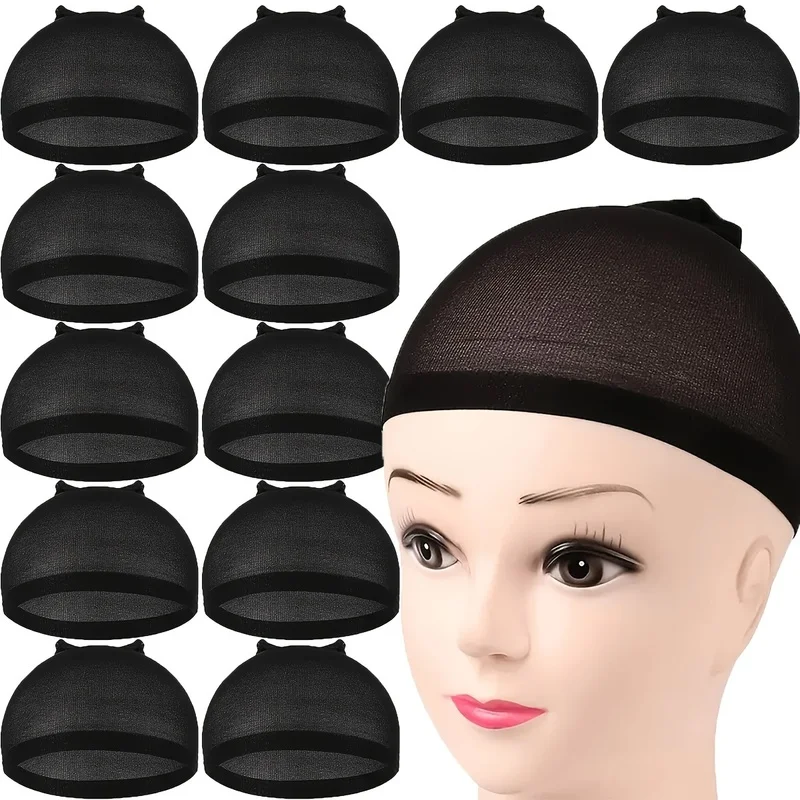 12pcs Women's Stretch Nylon Wig Caps - Elastic and Comfortable, Available in Dark Brown/Black/Light Brown