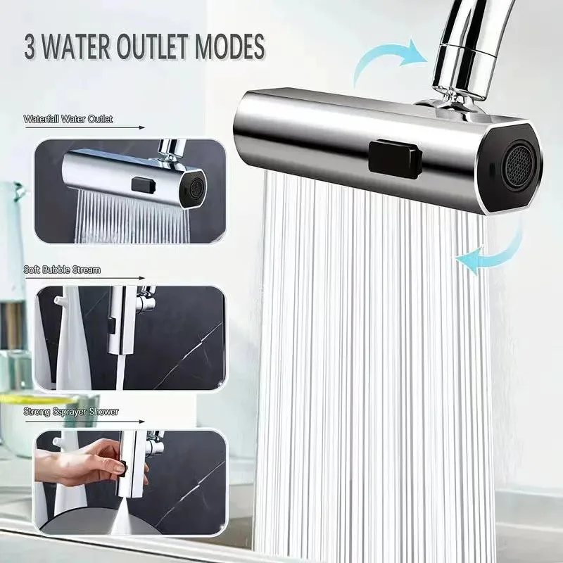 Grifo de cocina con 3 modos, rotación universal, multifunción, pulverizador giratorio, tipo cascada, accesorios de baño, 1 ud.