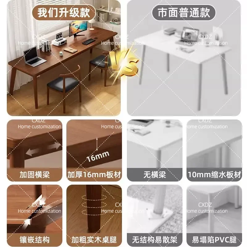 Solid Wood Student Desk Double Study Table Simple Rectangular Computer Desk Home Workbench for Learning and Office Use