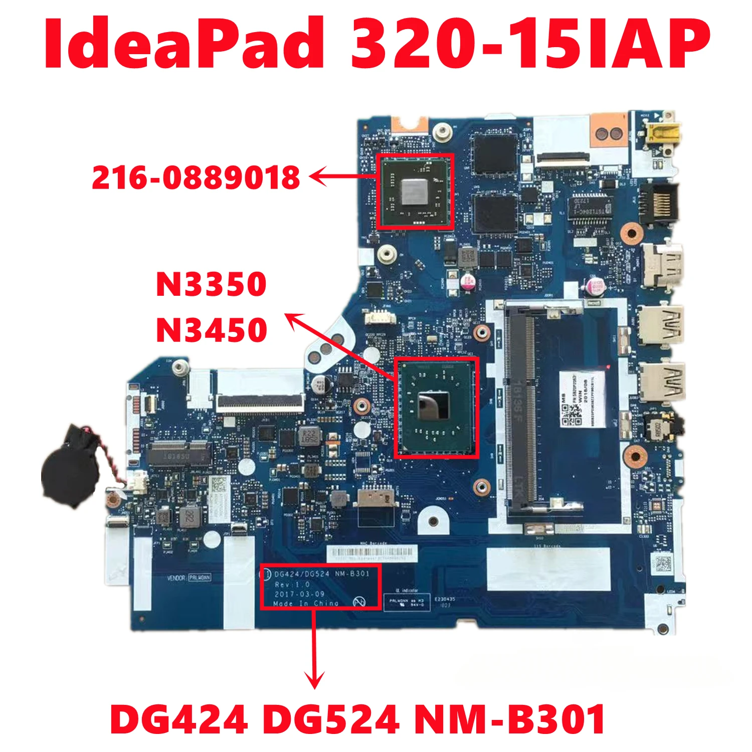 

100% Test High Quality Mainboard for Lenovo IdeaPad 320-15IAP Laptop Motherboard DG424 DG524 NM-B301 N3350/ N3450N4200