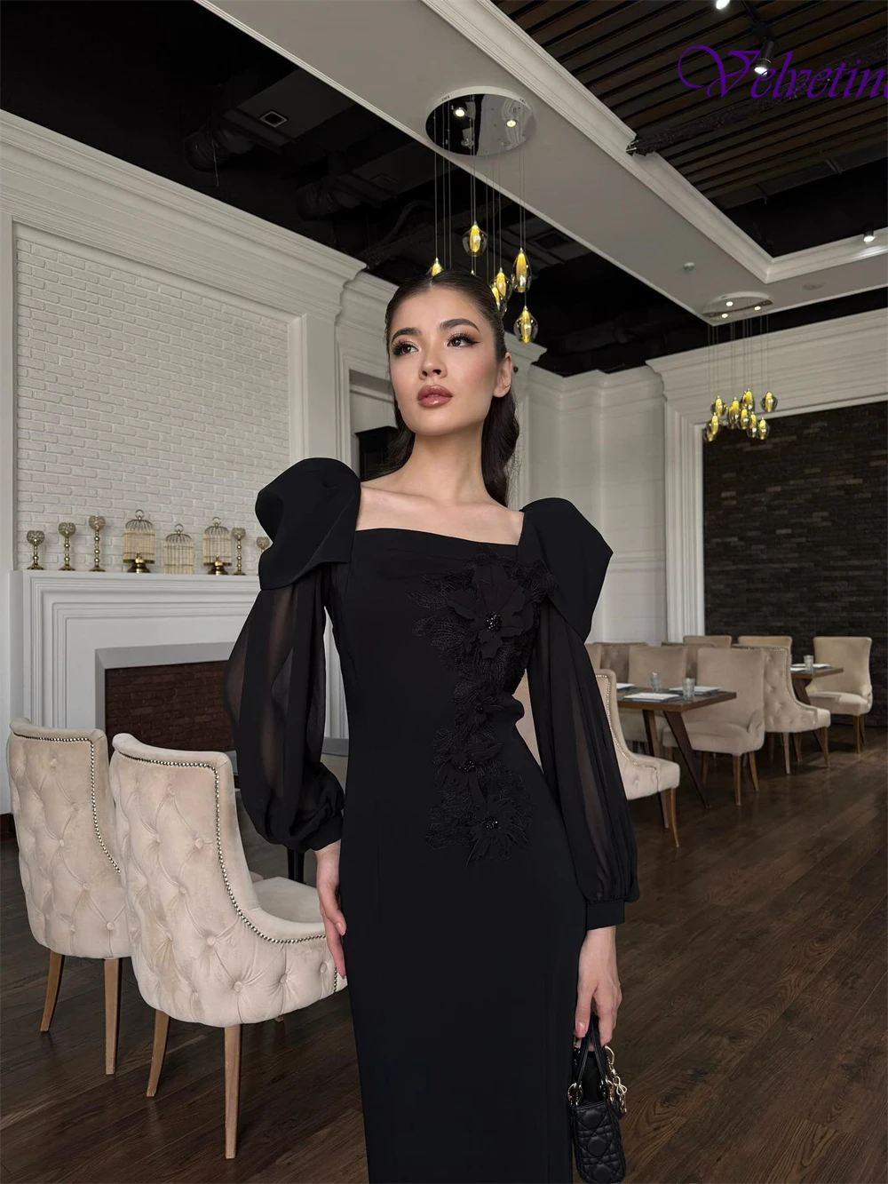 ที่กําหนดเองประณีตสแควร์คอยาวแขนยาวชุดราตรีคุณภาพสูง Jersey Homecoming Dresses Delicate Party Gowns