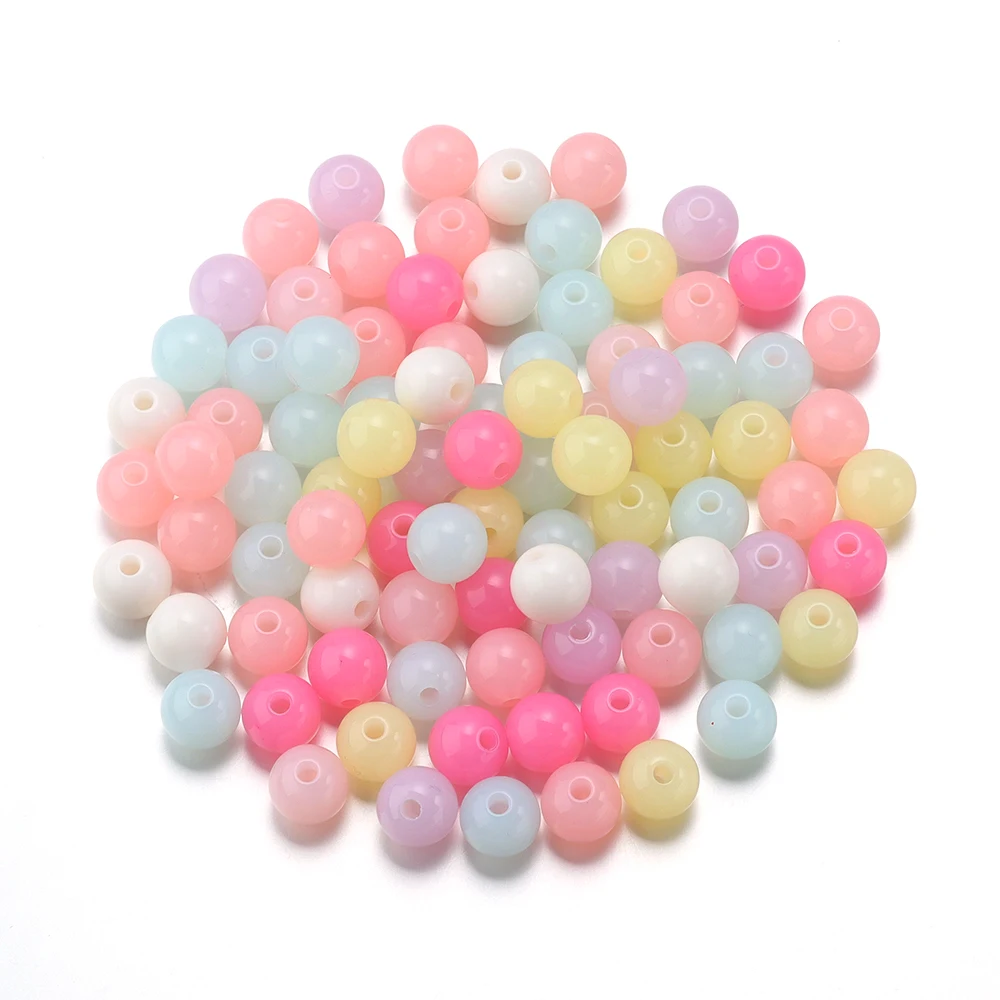 30-200pcs 8/10/12/14/16mm Pastel Color Electroplated Acrylic Jelly Beads Round Beads DIY Handmade Bracelet  Jewelry Accessories