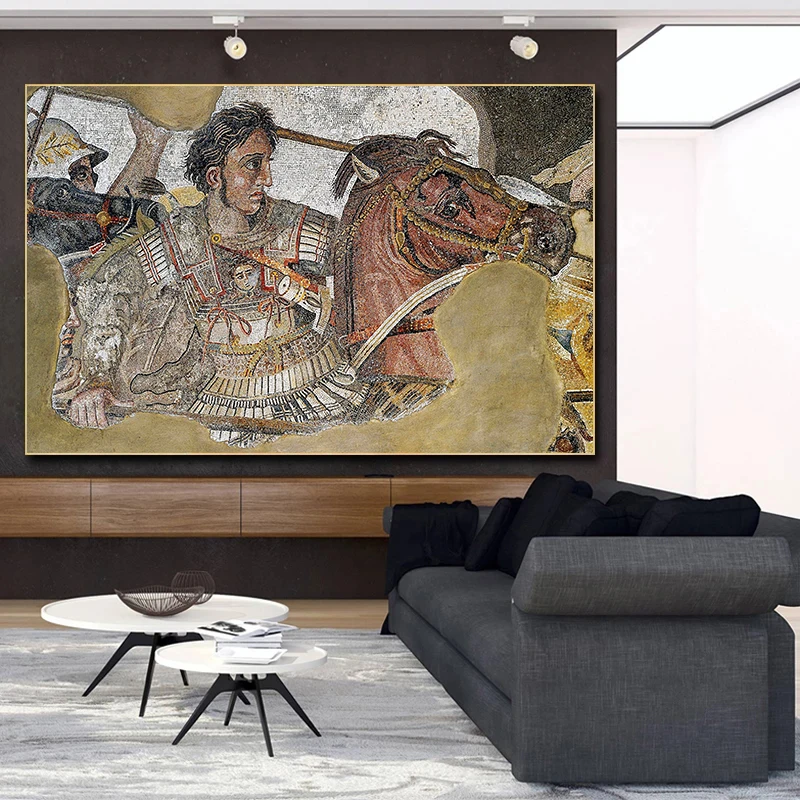 لوحة قماش ألكسندر العظيم في بومبي ، اليونانية القديمة ، مشهد المعركة ، ملصق الاستنساخ ، صور جدارية ، ديكور المنزل