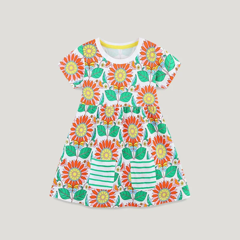 

2025 Girls Summer Dress Short Sleeve Floral Print Princess Party Dress for Kids - Cute Casual New Arrival, Toddler Dresses 2-7Y