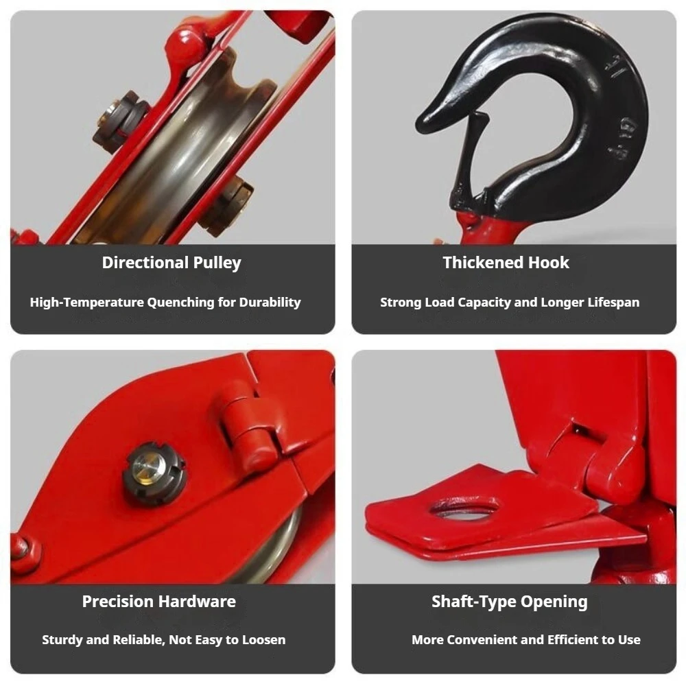 0.5T 1T 2T 3T Pulley Block, Single Wheel Snatch Block Lifting Hook, Manual Hand Pull Swivel Pulley for Rigging