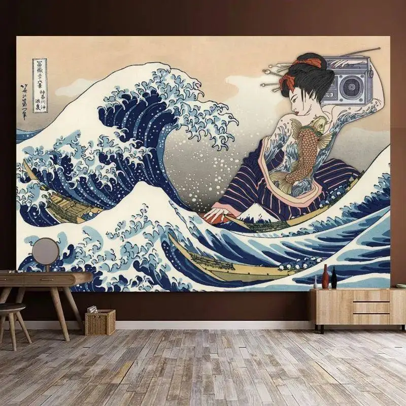VIKAMA Wandteppich im japanischen Ukiyo-E-Stil für Schlafzimmer und Wohnzimmer, Dekoration für Theken im japanischen Stil