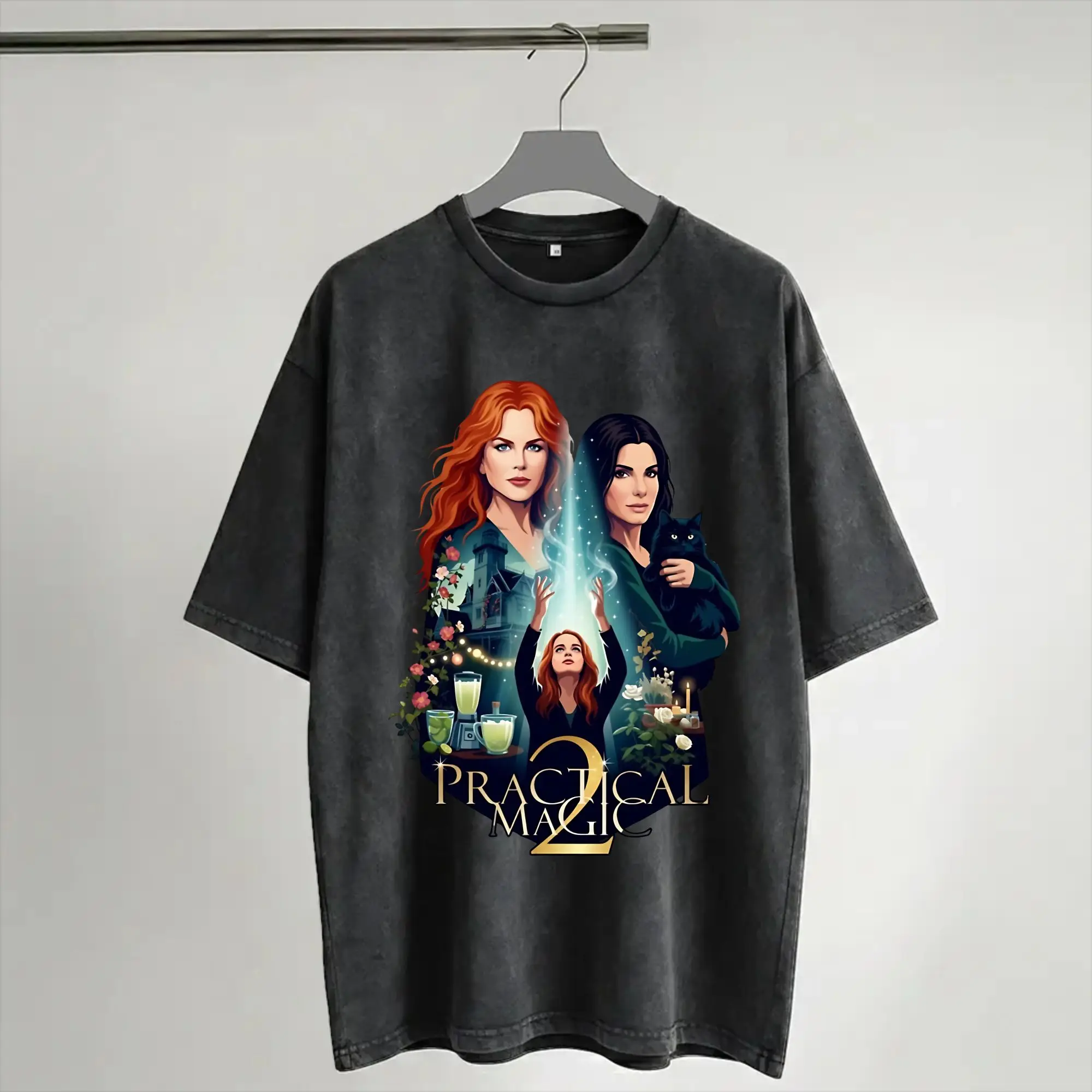 Harajuku Washed Shirt Practical Magic 2 Witch Sisters Midnight Margaritas Witchcraft Outfit Fashion T-Shirts Streetwear