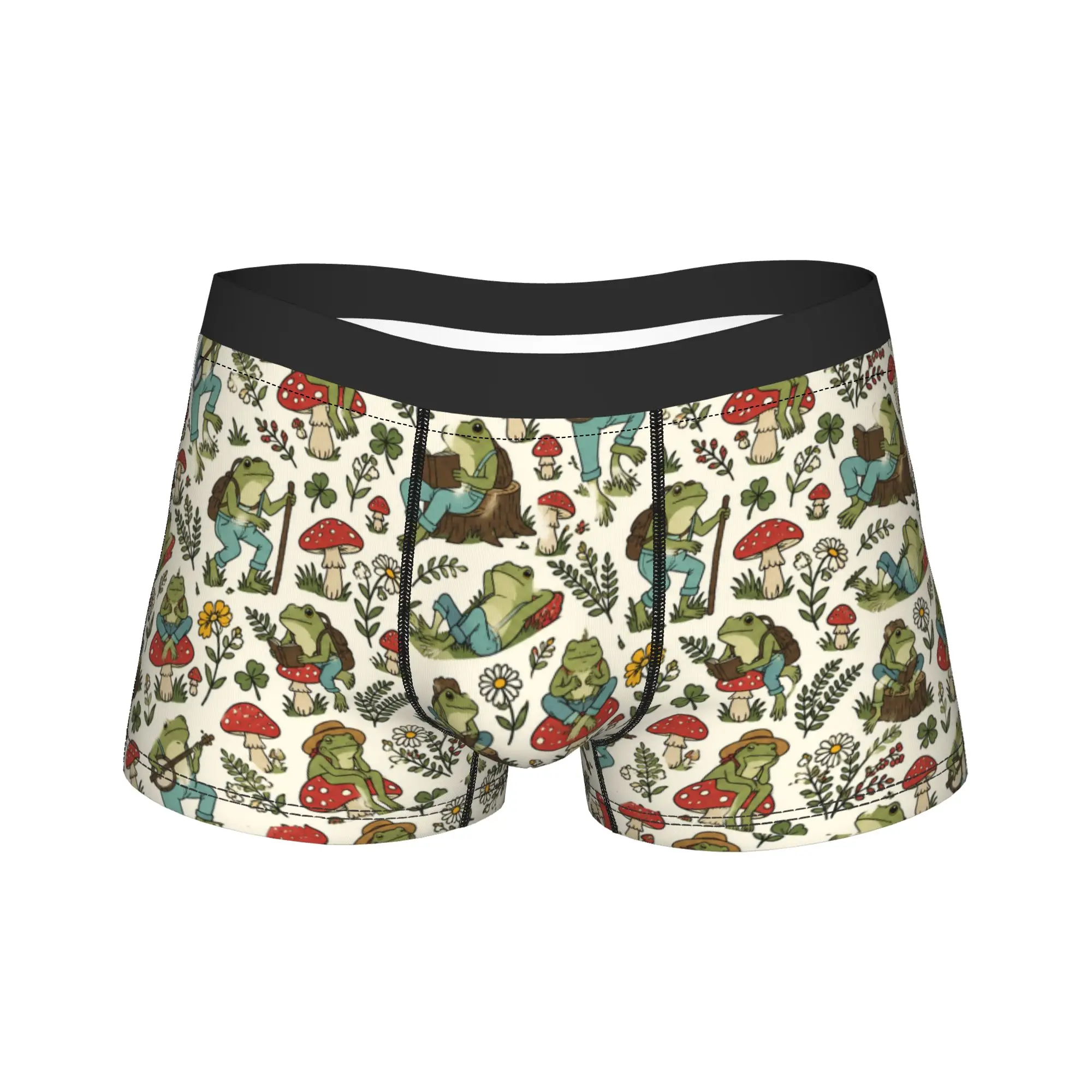 Cute Cottagecore  Frog Playing Banjo on Mushroom Trunk Pouch Underwear Hot Sale Printing Shorts Briefs Man Panties Plus Size 2XL