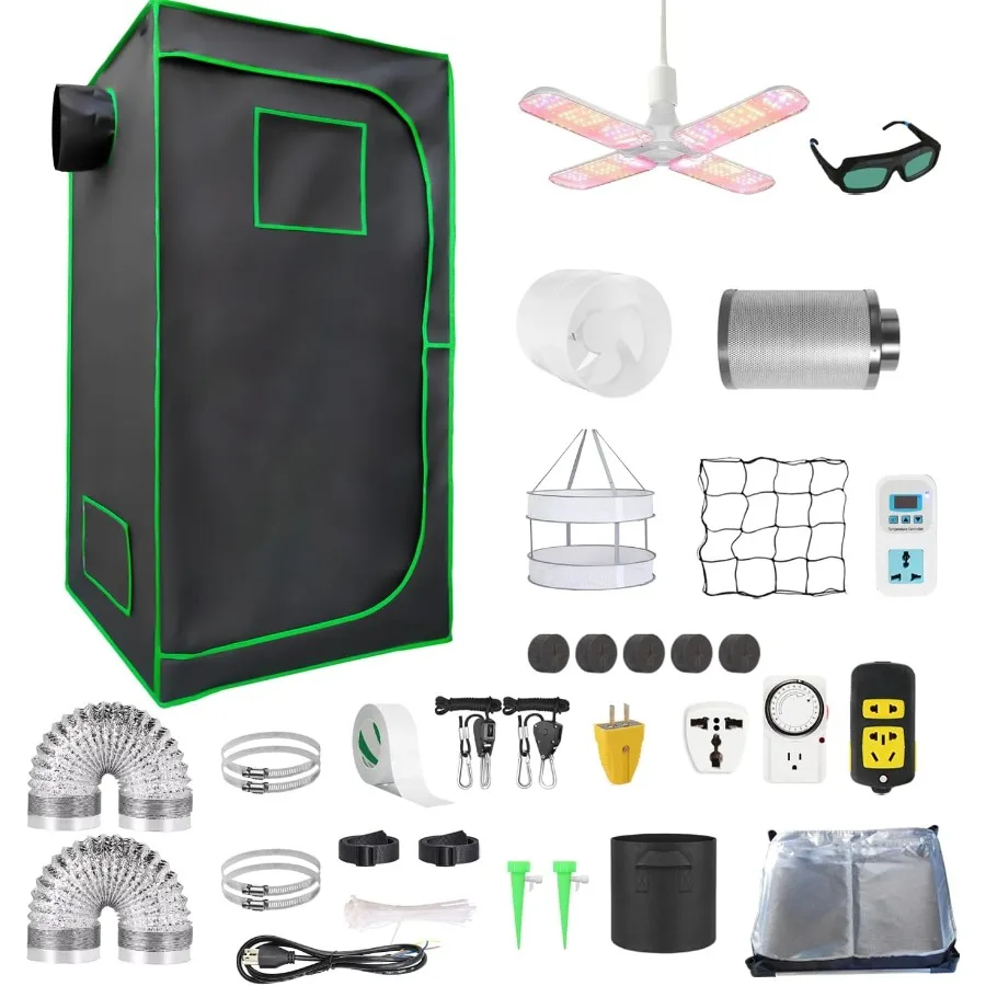 

Полный комплект 2,7x2,7 футов со светоотражающей майларовой палат для выращивания комнатных растений со встроенным светодиодным вентилятором для выращивания растений, гидропоном