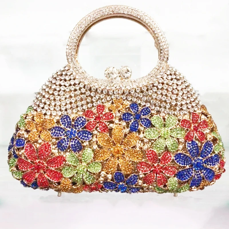 

Pink Diamond Evening Bags Top-Handle Crystal Clutch Minaudiere Bag Luxury Women Shoulder Handbags Lady Girls Metal Wedding Purse