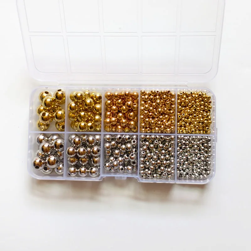 3/4/6/8/10 mm, 950 Stück, CCB, goldfarbene und silberfarbene Abstandshalter, runde, lose Perlen, DIY-Set in einer Schachtel für die Herstellung von Armbändern, Halsketten und Schmuck. – Detail 4