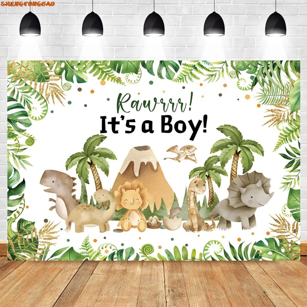 Toile de fond de photographie de thème de parc de dinosaure pour la fête d'anniversaire de garçon et de fille, accessoires de décor de douche de bébé de nouveau-né