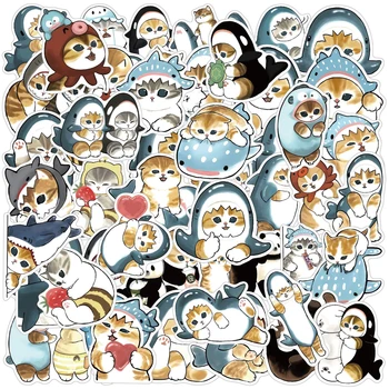 10/30/50PCS 귀여운 상어 후드 재미 고양이 스티커 데칼 장식 가방 Scrapbooking 노트북 전화 편지지 장난감 선물