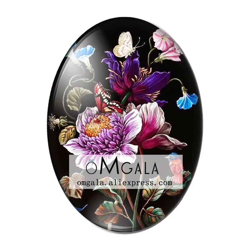 Beauty Vintage Flowers Rose Daisy 10pcs 13x18mm/18x25mm/30x40mm Oval photo glass cabochon demo flat back Making findings