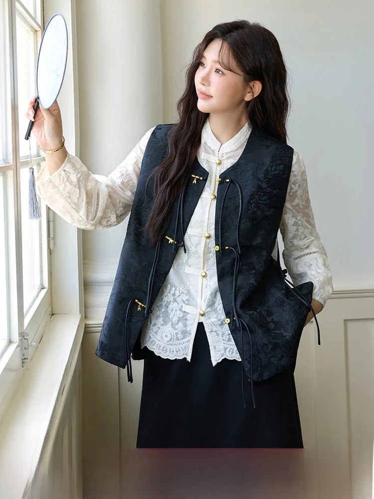 

Новый китайский женский модный комплект большого размера, кружевной ажурный жилет irt f, юбка, футболка, осенний сезон, длинный свеч