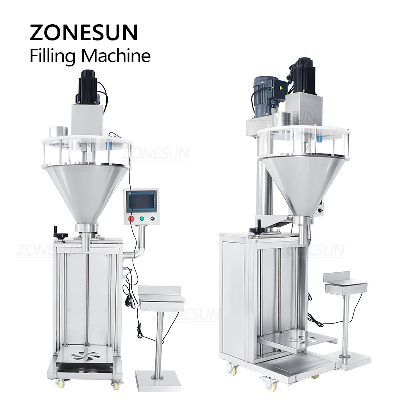 ZONESUN półautomatyczne napełnianie proszku maszyna do ważenia ślimak wypełniacz mąka pszenna przyprawa opakowanie butelka proteinowa słoik ilościowy