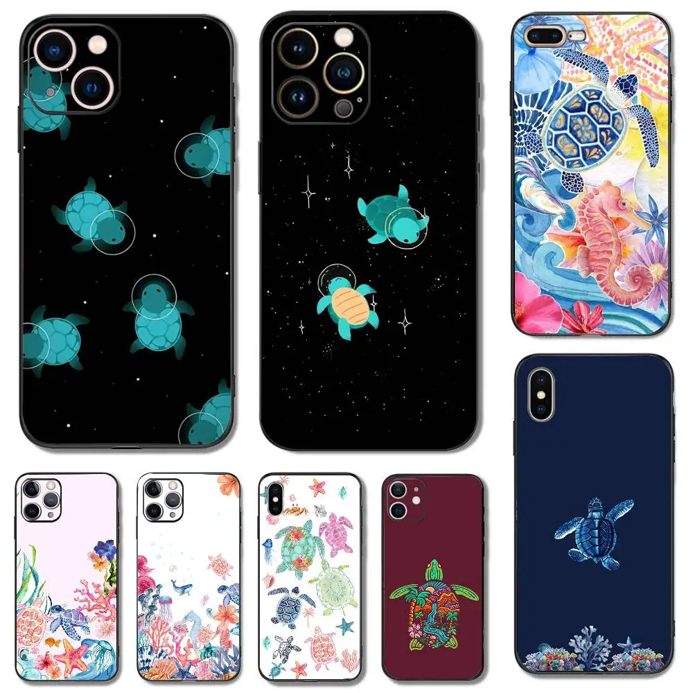 

Marine Life Sea Turtle Art Phone Case For iPhone 16,15,14,13,12,11,Pro,X,XS,Max,XR,Plus,Mini Soft Silicone Black Shockproof