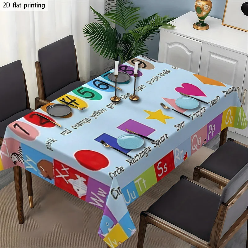Vibrant Alphabet and Number Print Tablecloth Waterproof Spillproof Dining Table Cover for Home Party Decor