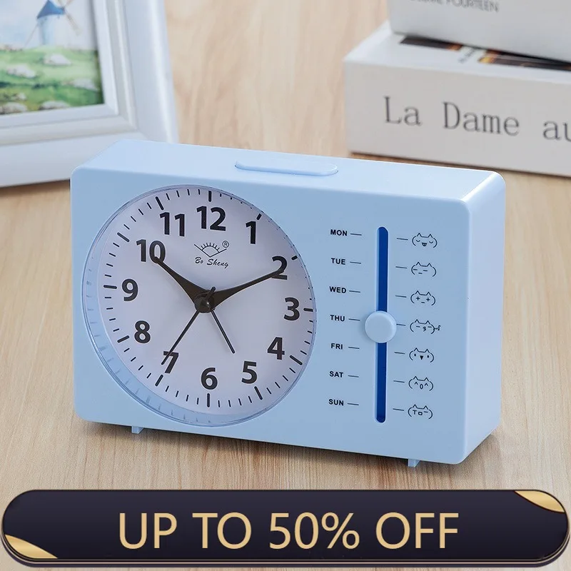 Creative Rectangular Colorful Small Alarm Clock Sweep Second Silent Quartz Desk Clock Student Wake-up Alarm Watch Home Decorate