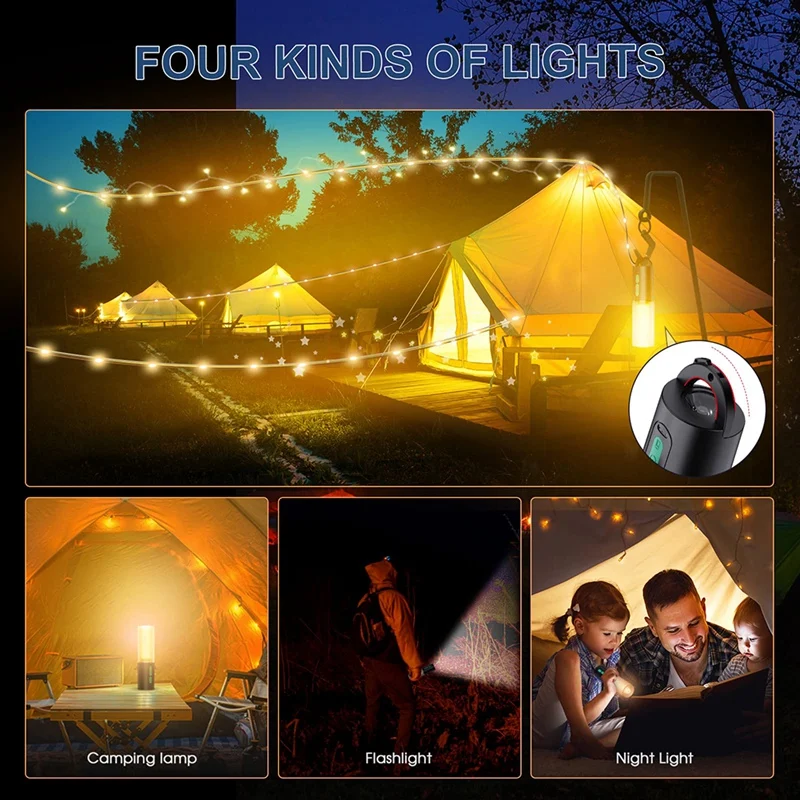 Camping String Lights With Camping Lantern Camping Lights 7 Light Modes Waterproof For Outdoor Hiking