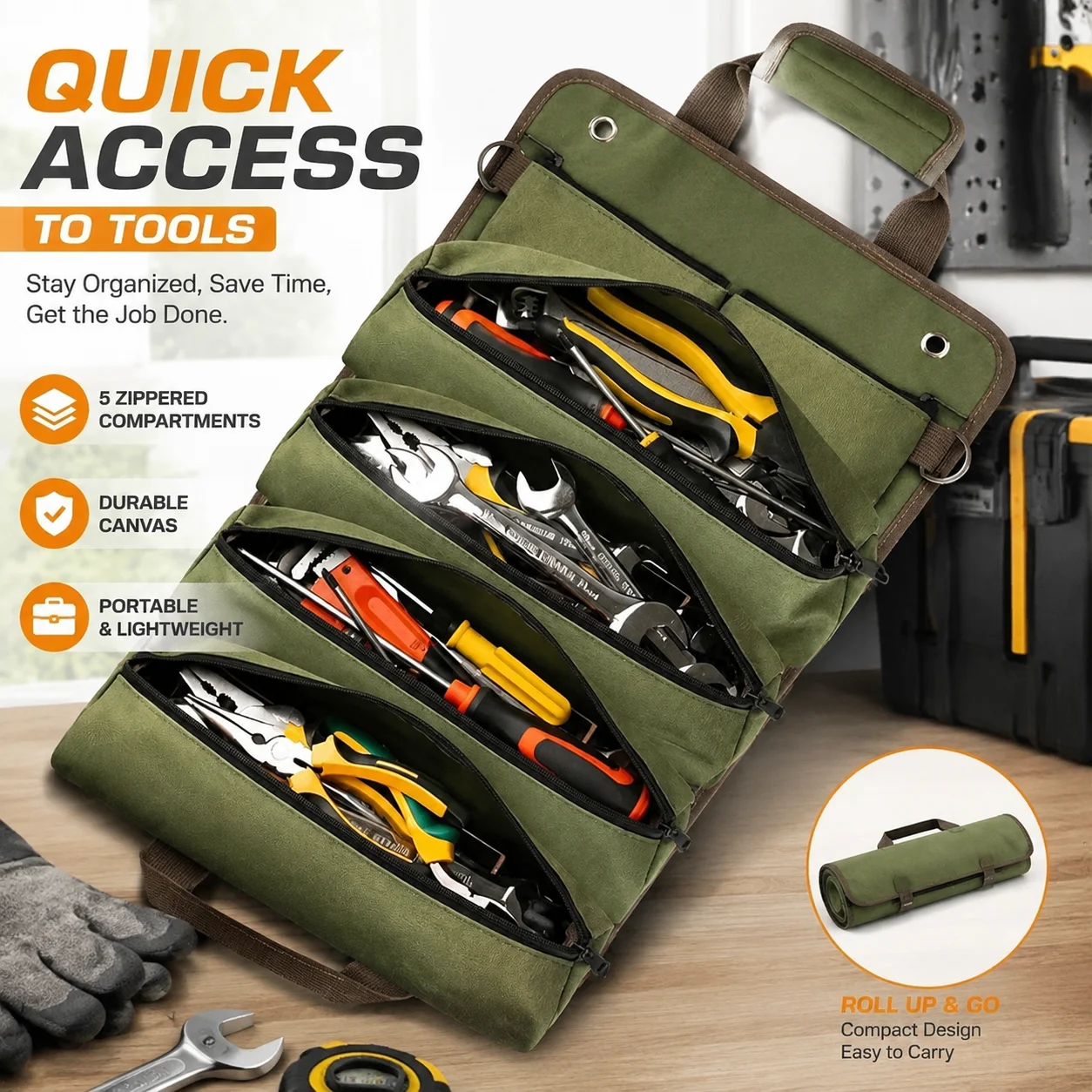Roll-Up Tool Bag Electrician Organizer Car Hanging Storage Pouch Multi-Pocket Wrench Screwdriver Roll for AutoHome OutdoorRepair