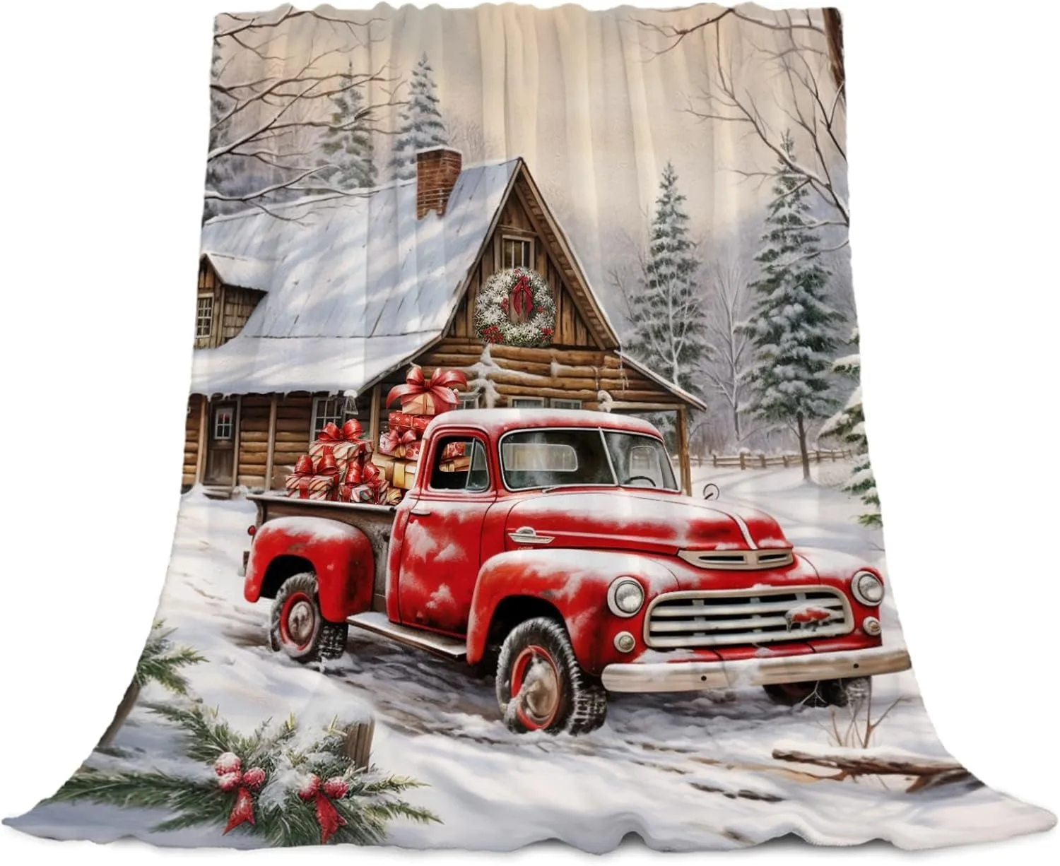 1PC Weihnachts-Überwurf-Festival-Decke, weihnachtliche rote LKW-Decken für Couch, Sofa, Bett, gemütlich, weich und warm, Überwürfe, Winter-Weihnachtsdekoration