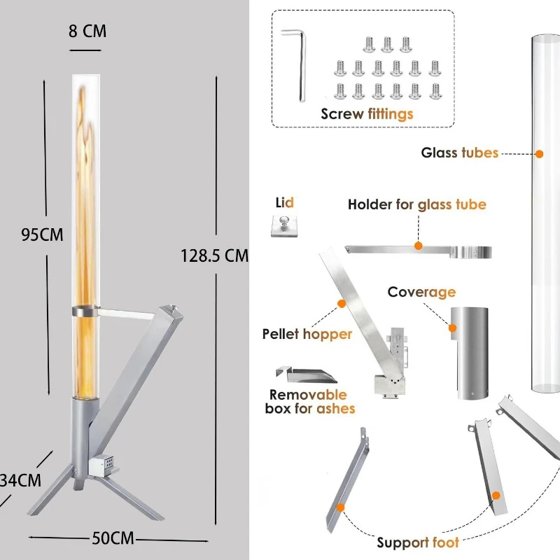 Rocket Furnace Vertical Outdoor Courtyard Stainless Steel Portable Wood-burning Heating Furnace Source Triangular Bracket Pellet