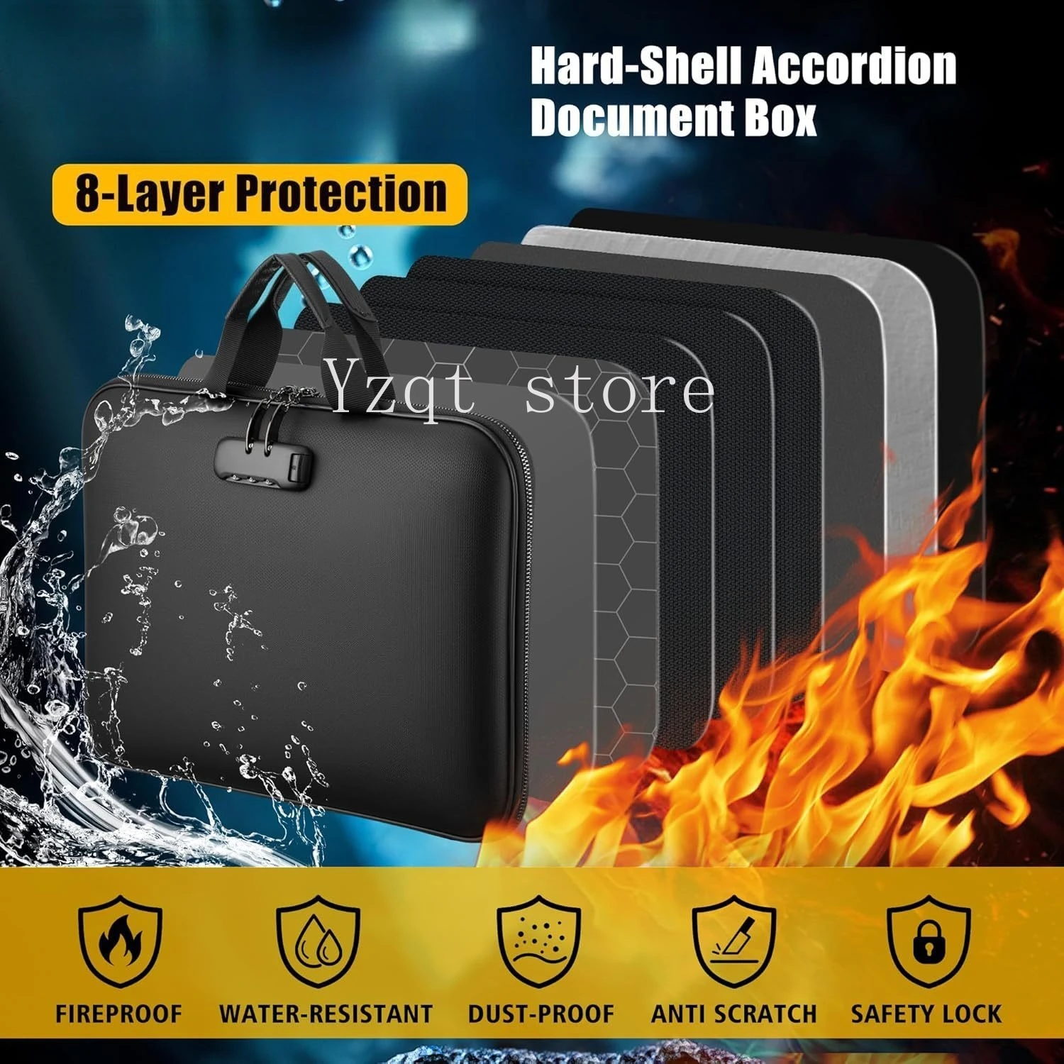 Cross-border EVA hard shell fireproof organ bag, portable multi-layer large-capacity file storage bag, multi-function
